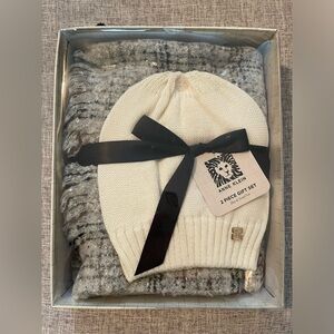 Anne Klein White Beanie and Gray Scarf Set - One Size